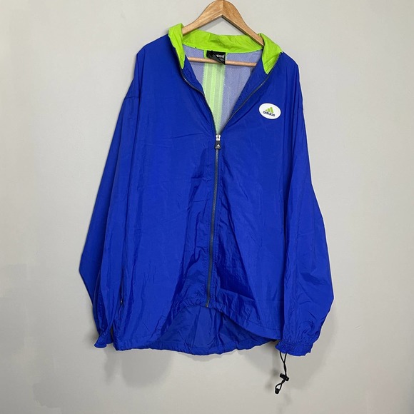 adidas Other - Adidas Full Zip Windbreaker Embroidered Logo Long Sleeve Blue Green XL